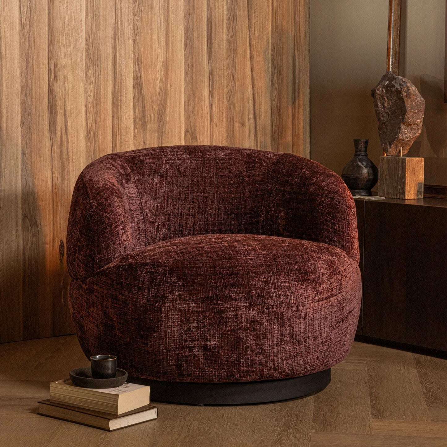 BePureHome Woolly draaifauteuil aubergine