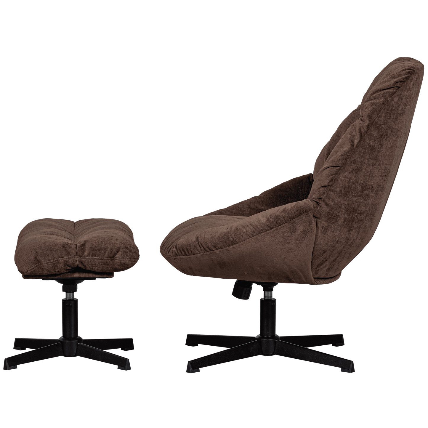 WOOOD Yaro draaibare fauteuil met hocker espresso